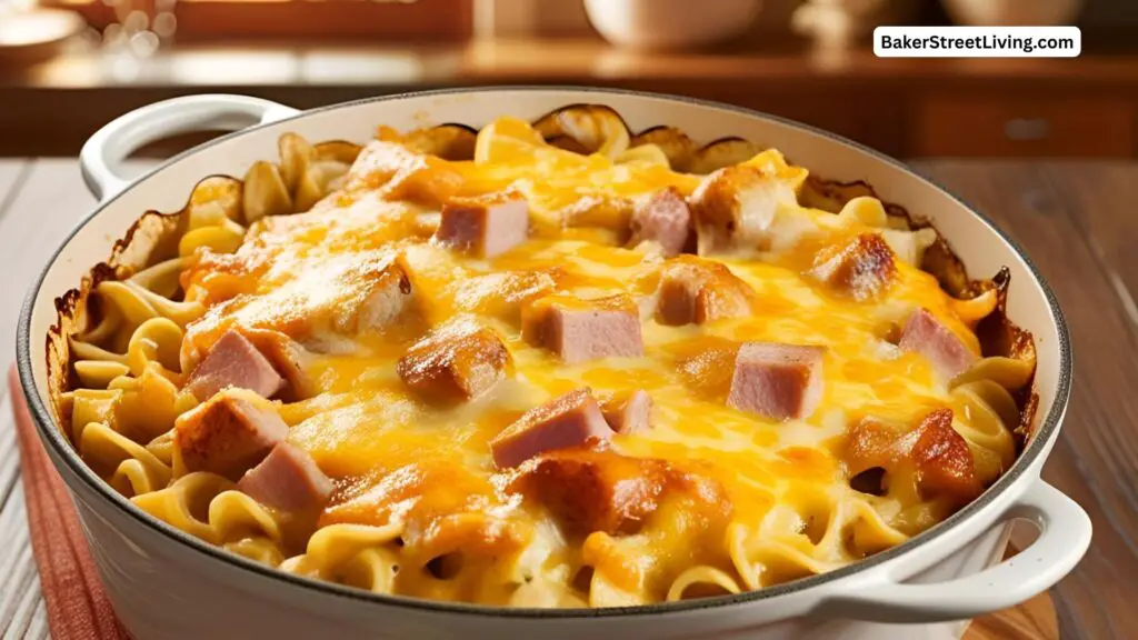 cheesy ham noodle casserole recipe