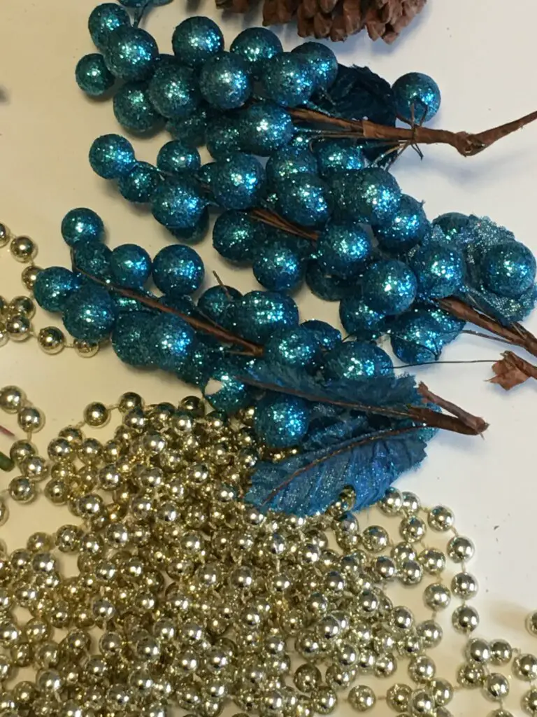 glitter berries and bead string for swag