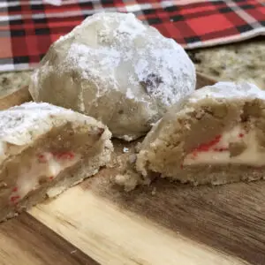 Peppermint Pitted Snowball Cookies