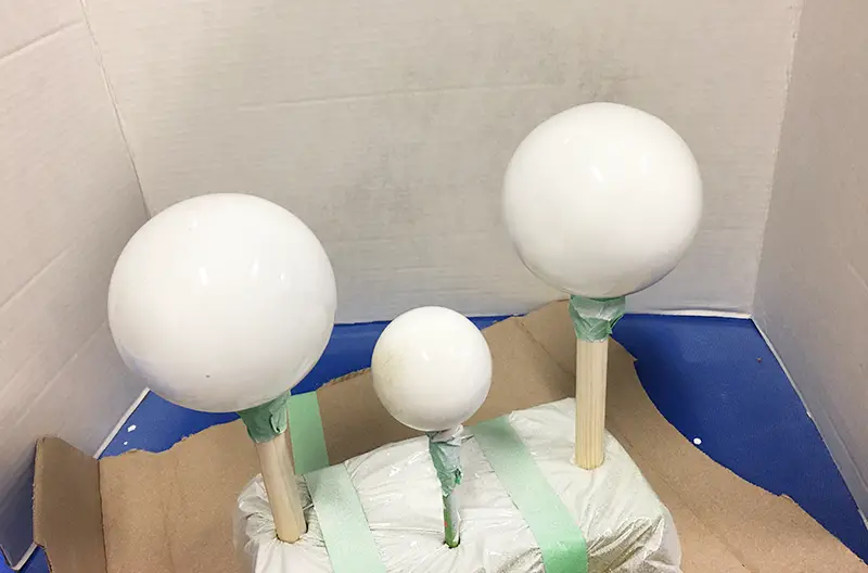 primed ornaments, in foam to dry
