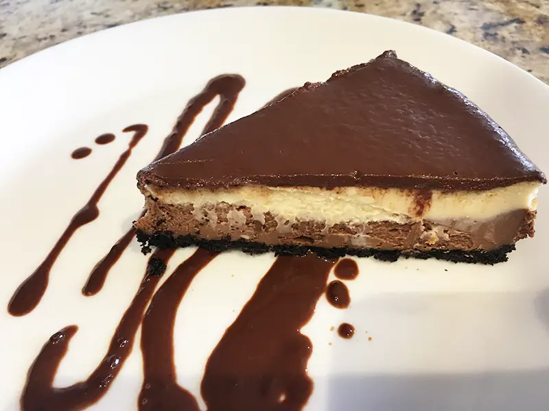 Decadent triple chocolate cheesecake