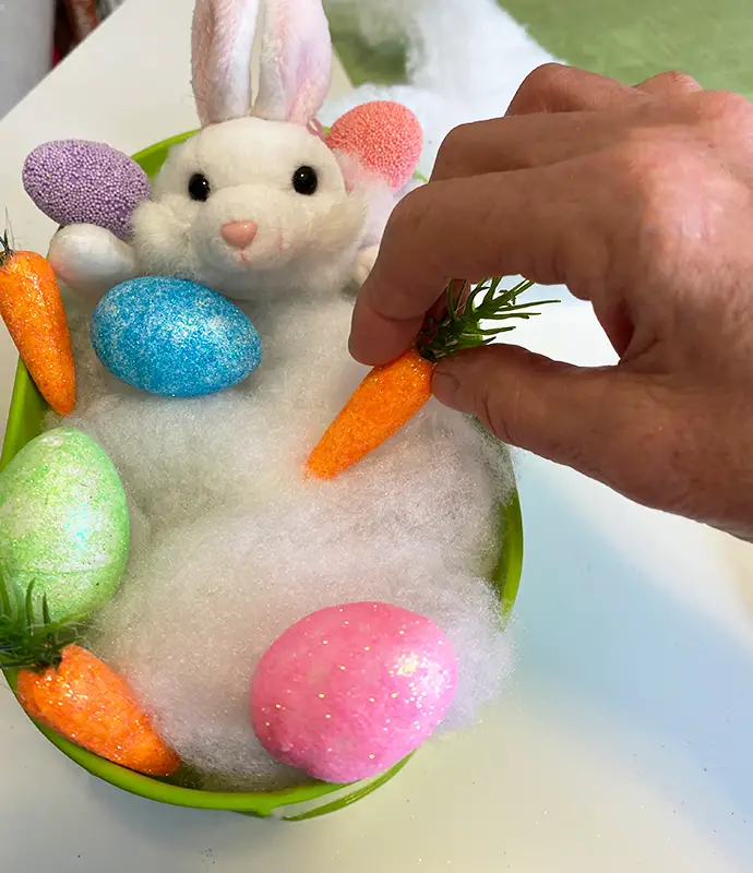 5 minute easter centerpiece - add eggs