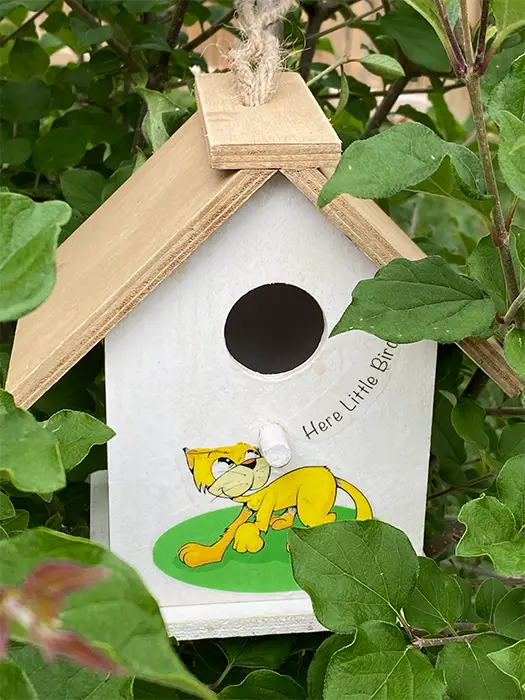 waterslide paper on wood - birdhouse design