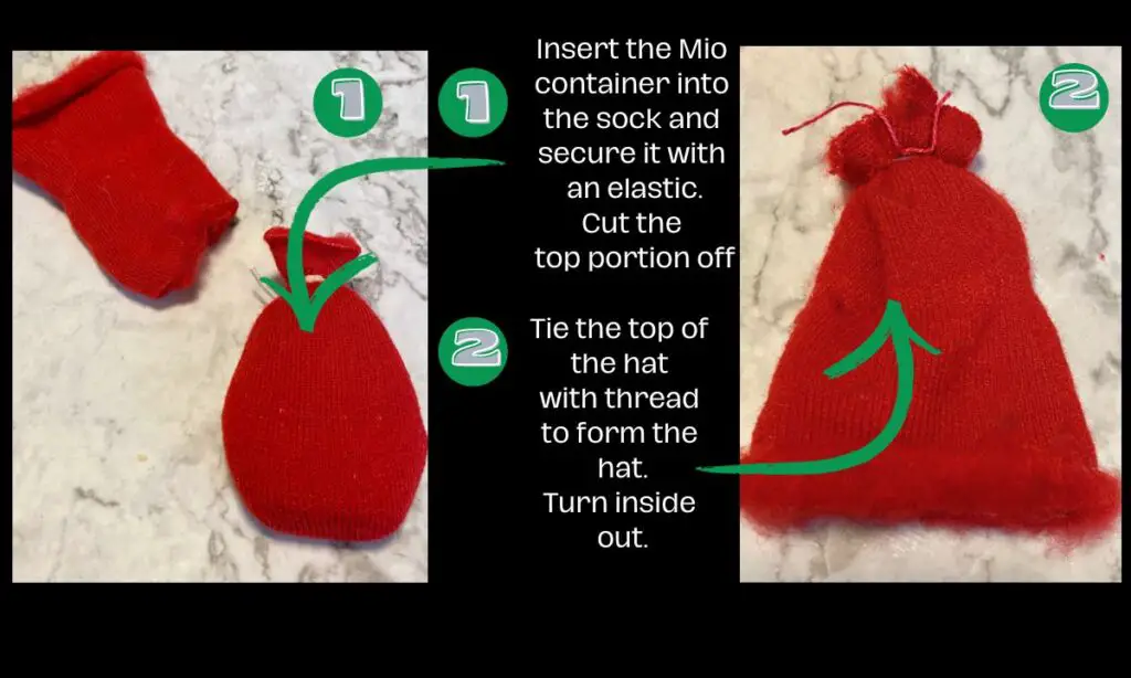 picture of sock on a mio container for making a santa ornament