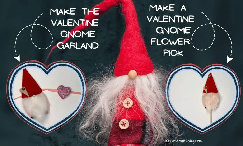 DIY valentine gnome garland pic or valentine gnome flower pick