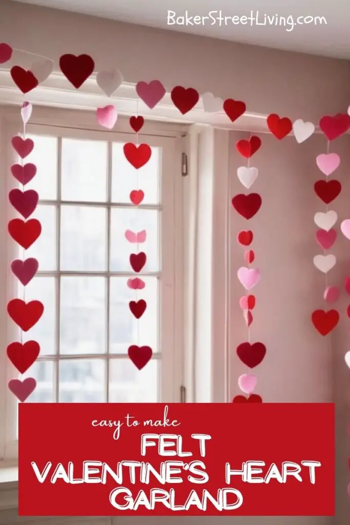 diy felt Valentine's Heart Garland hanging by a window