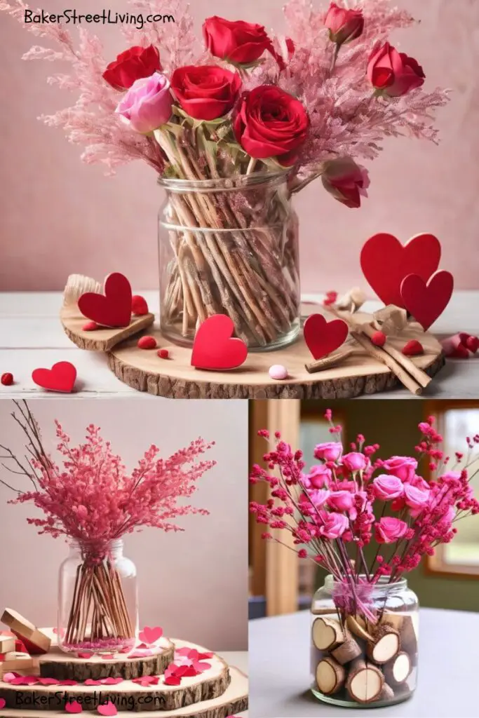 natural wood centrepieces for valentines day