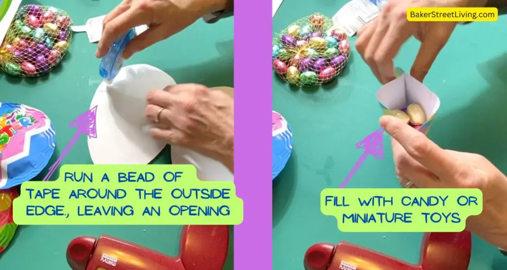 filling easter treat bags with candy