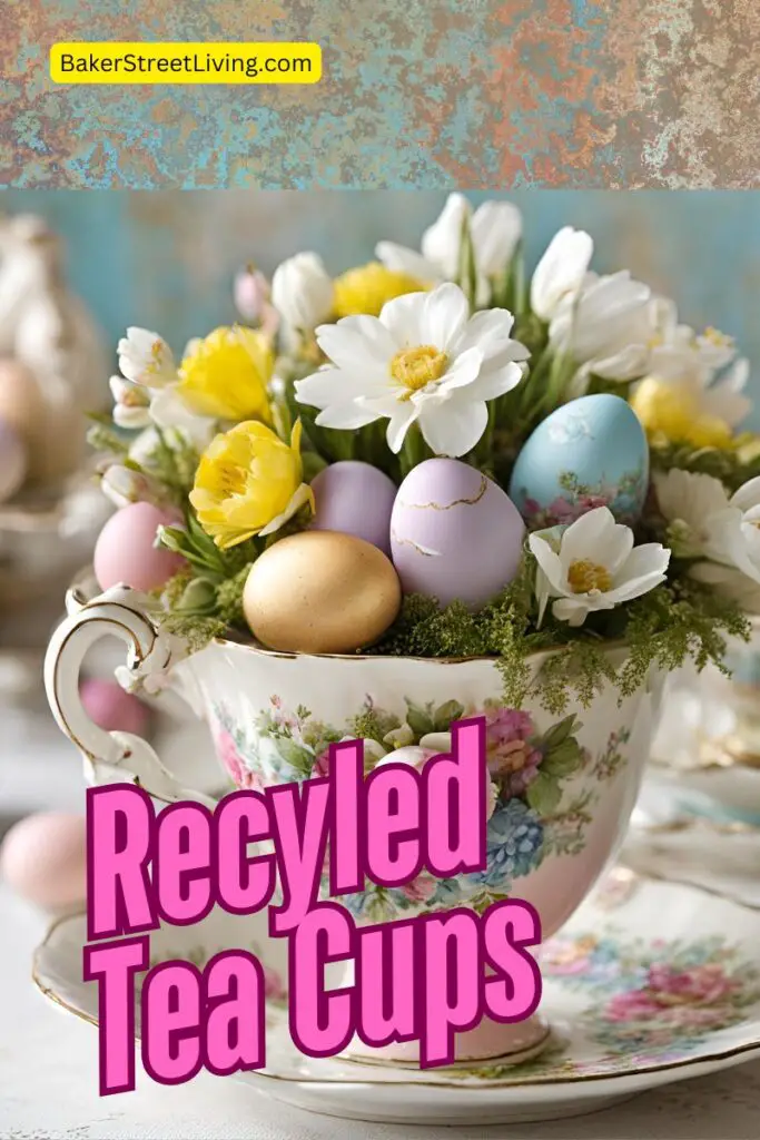 recycled tea cups easter decoration