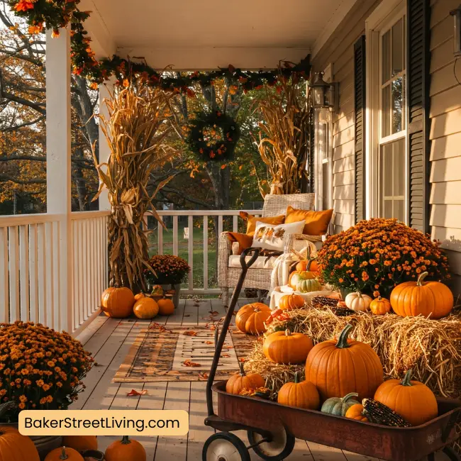 Autumn Front Door Decor Ideas -rustic childs wagon
