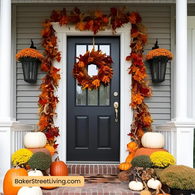 Autumn Front Door Decor Ideas -symmetrical look