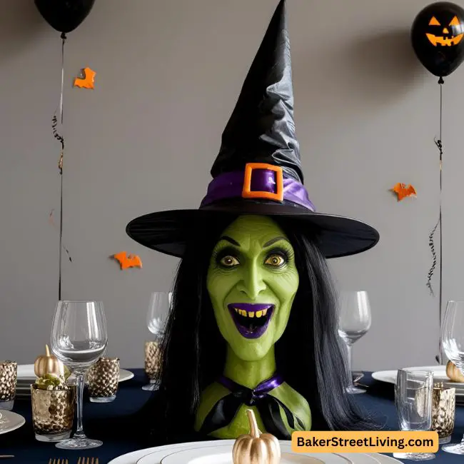 Hallowwen centerpieces - witch popping out of a table