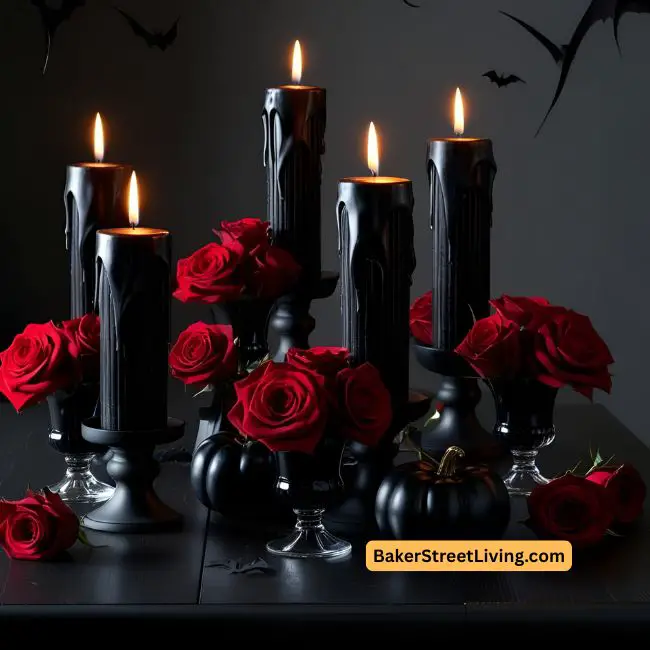 Halloween Centerpieces tall black candles