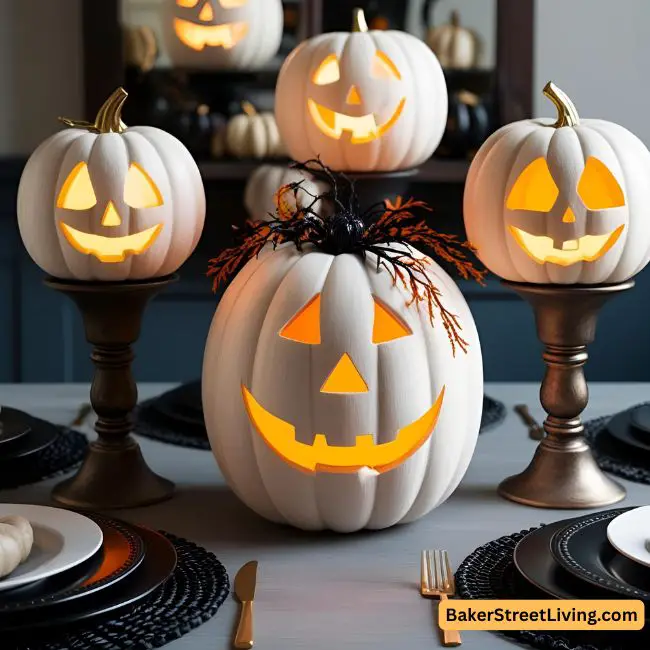 halloween centerpieces - white pumpkins