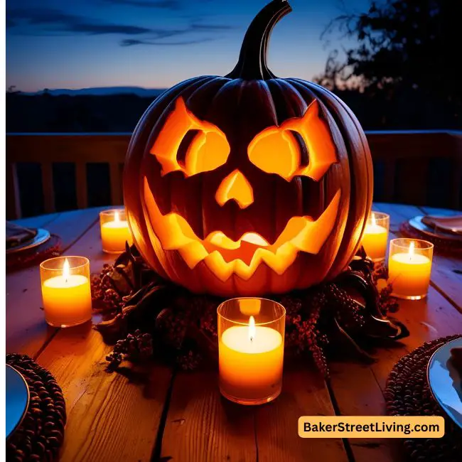 Halloween Centepiece - jack o'lantern and candles