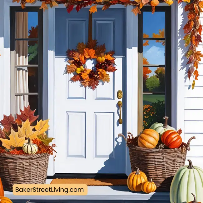 Autumn Front Door Decor Ideas - wicker accents