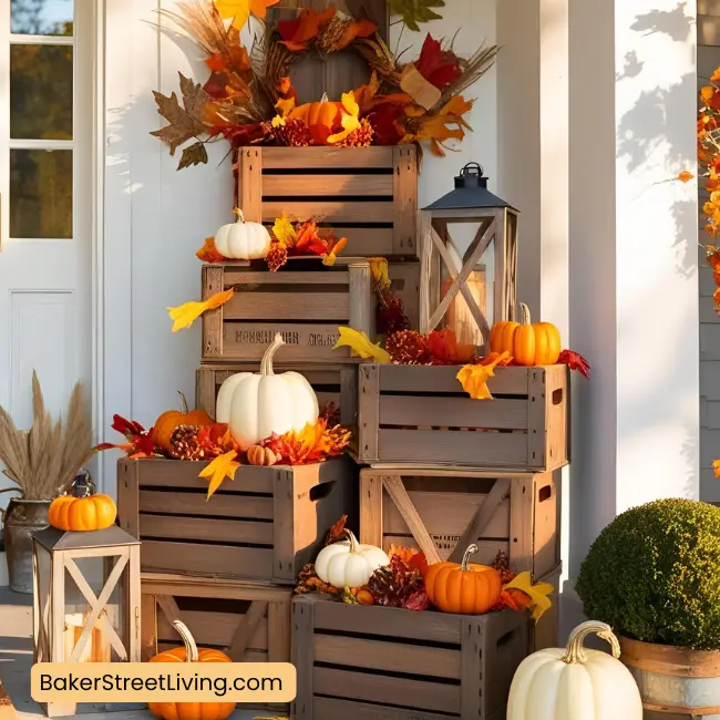 Autumn Front Door Decor Ideas - woden crate acccents