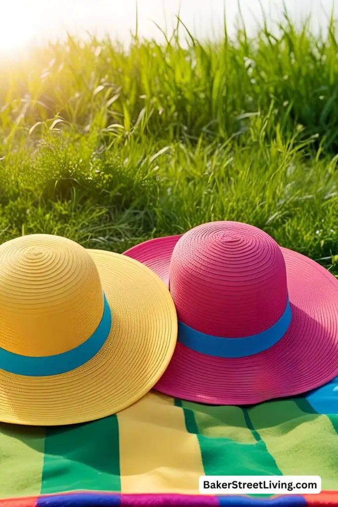 sun hats on a blanket