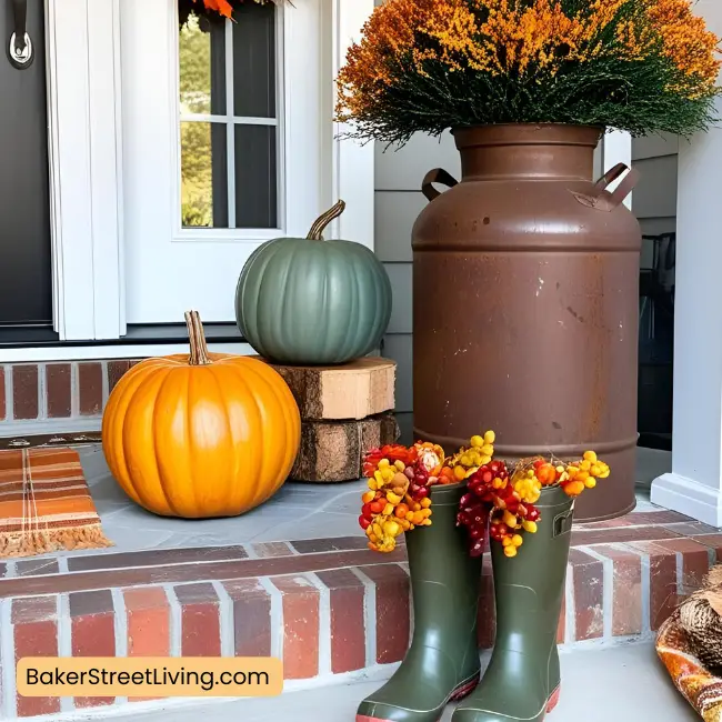 Autumn Front Door Decor Ideas -riustic milk can