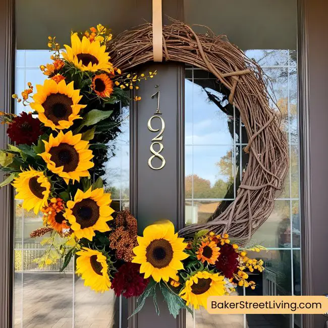 autumn front door decor - sunflower wreath