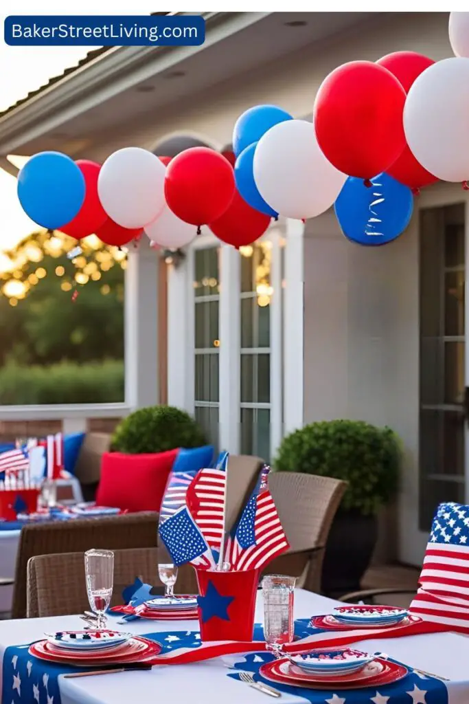 backyard patio decorated for 4th of july