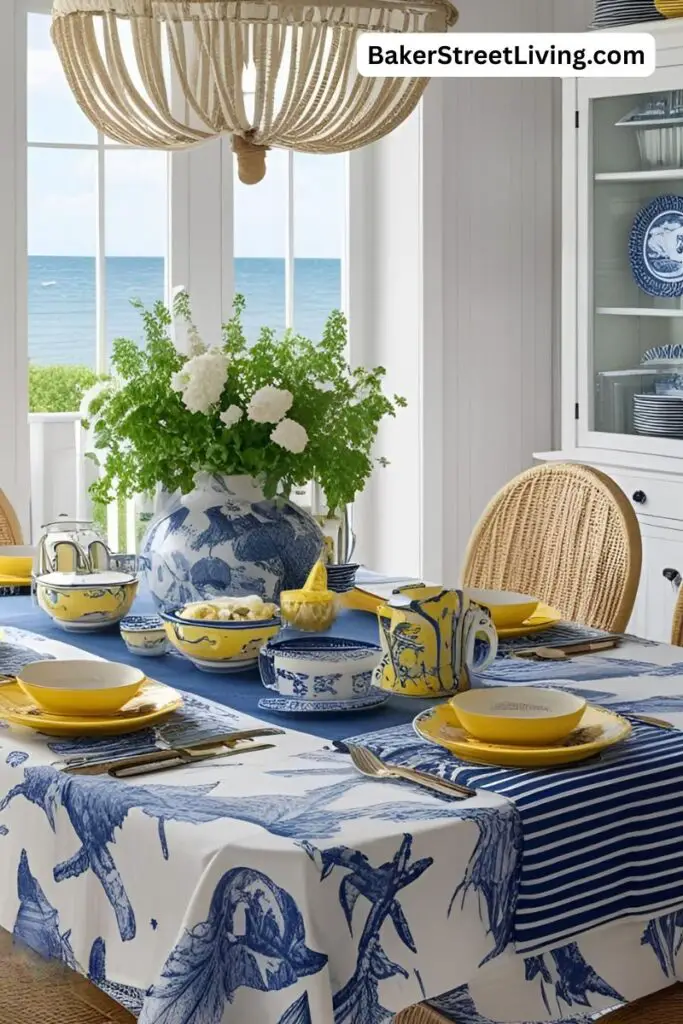 nautical yellow and blue tablescape