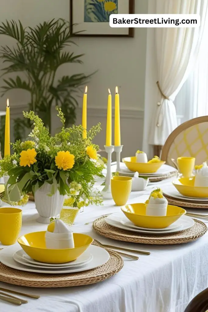 yellow tablescape with candles