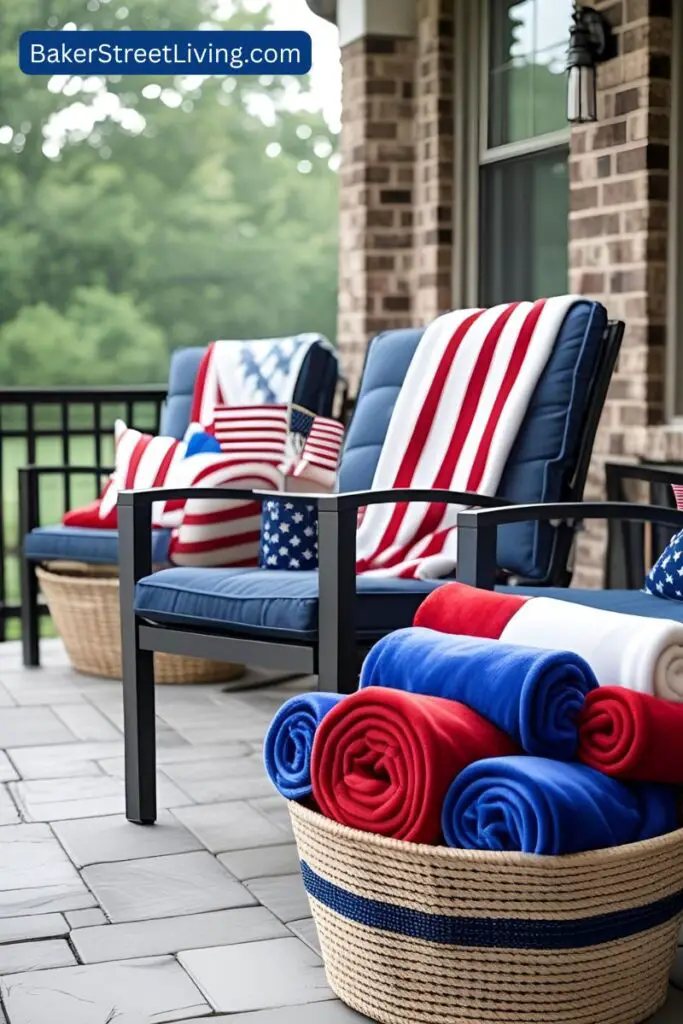 rolled blankets for the 4th of July