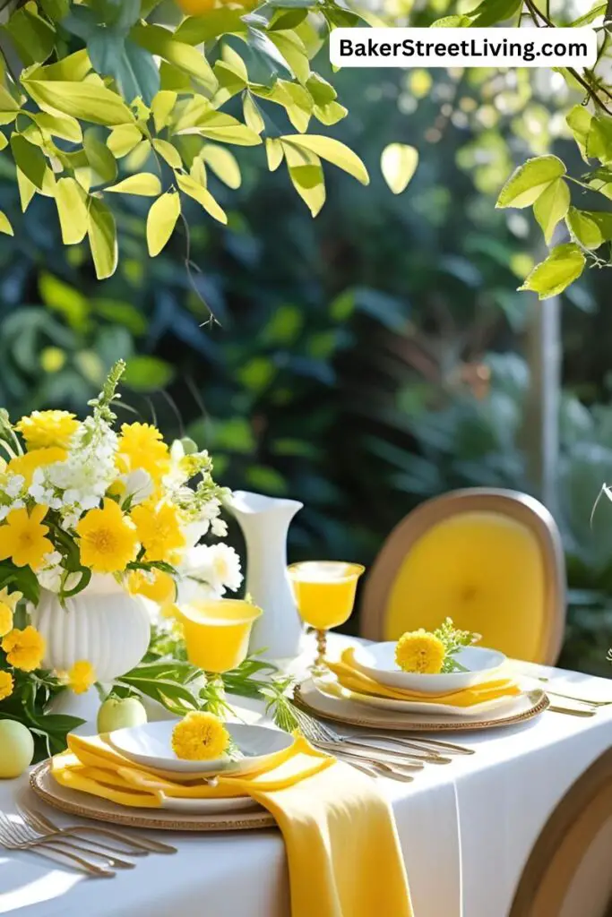 outdoor yellow tablescape in summer