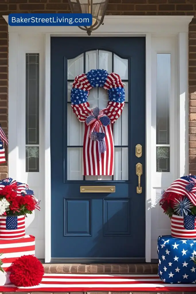 front door decorated fopr the 4th of July