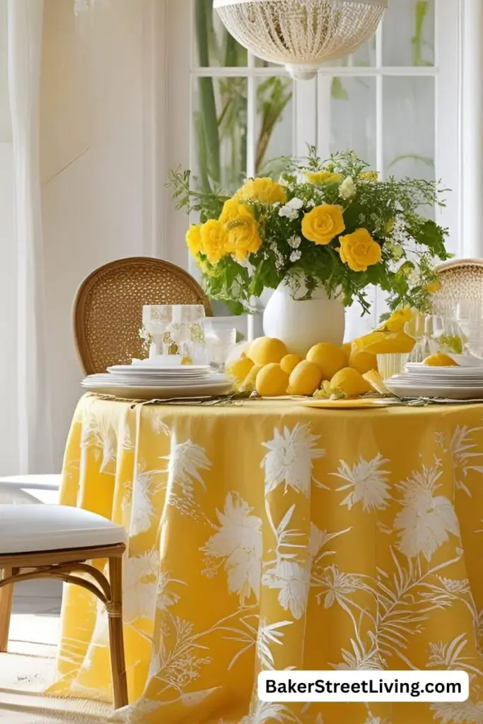 Yello tablescape at a small round dinette table