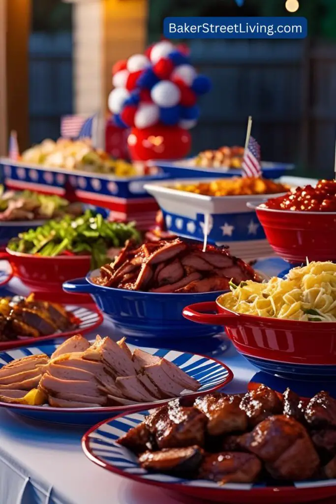 red and blue patriotice buffet table