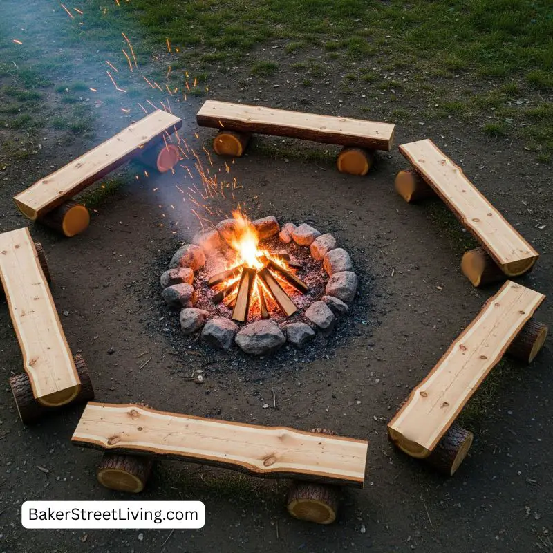 Fire Pit Seating Ideas - Rustic Log benches
