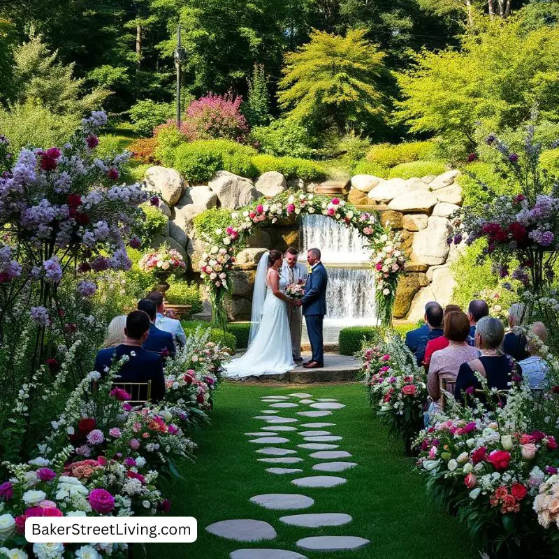 summer wedding by a waterfall