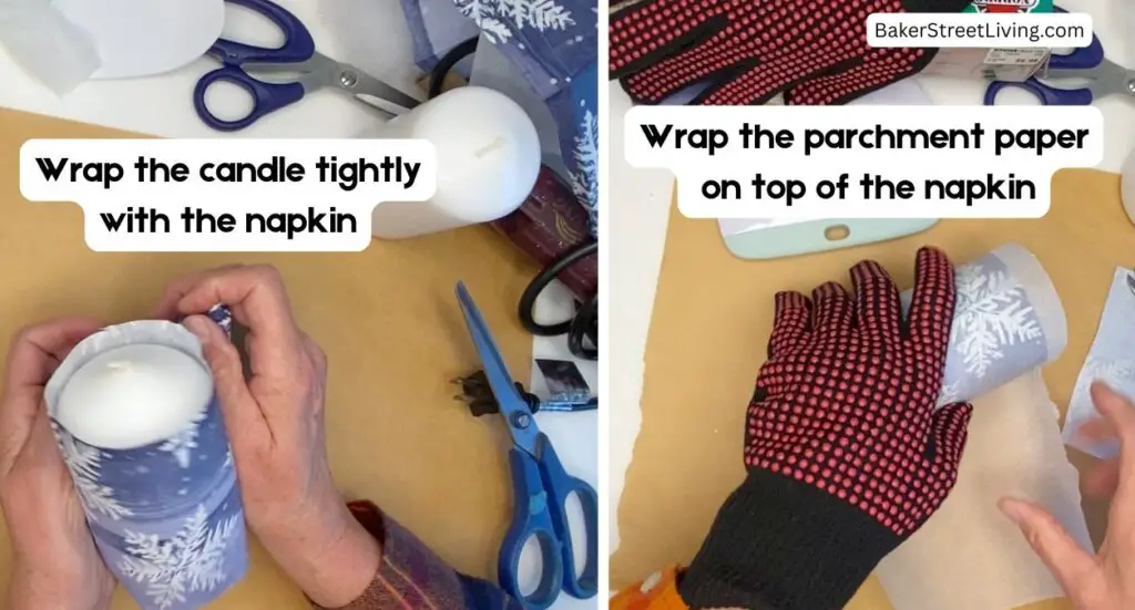 Making Decoupage Christmas Candles