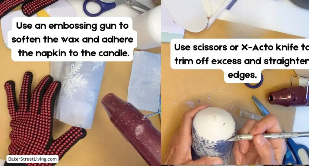 Making Decoupage Christmas Candles