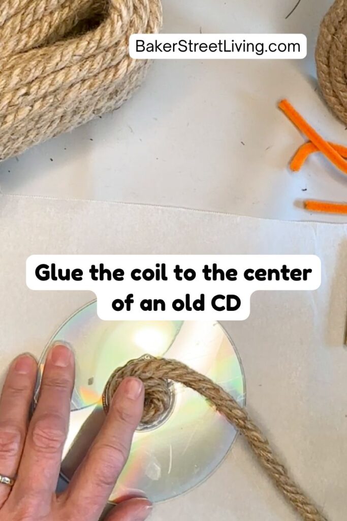Making DIY Rope Pumpkins using a Recycled CD