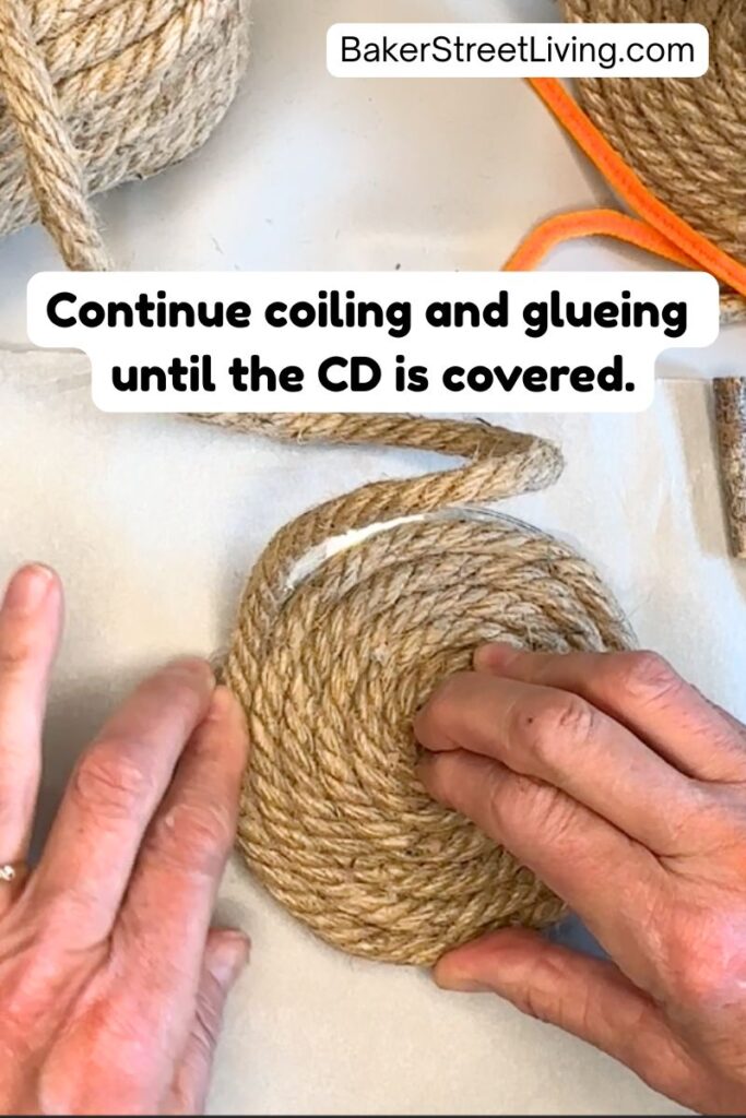 Making DIY Rope Pumpkins using a Recycled CD