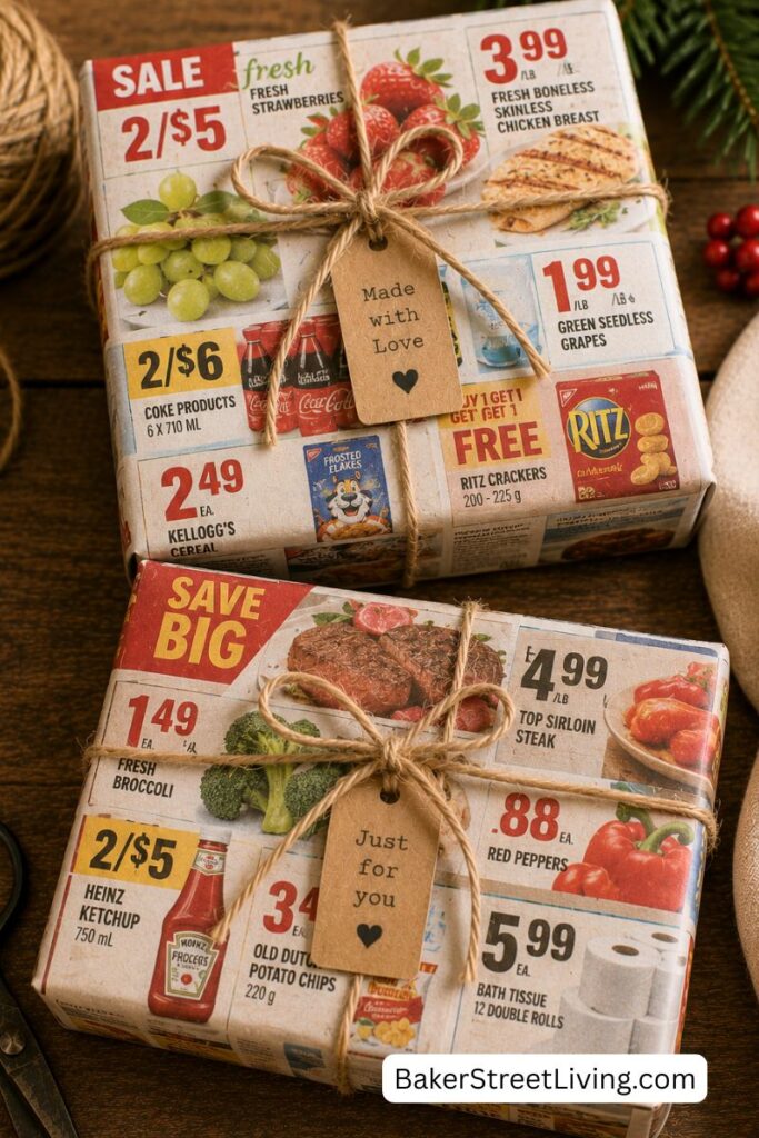 recycled flyers as gift wrap