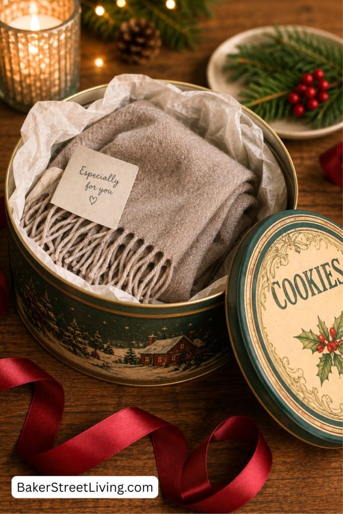 recycled cookie tin gift wrap