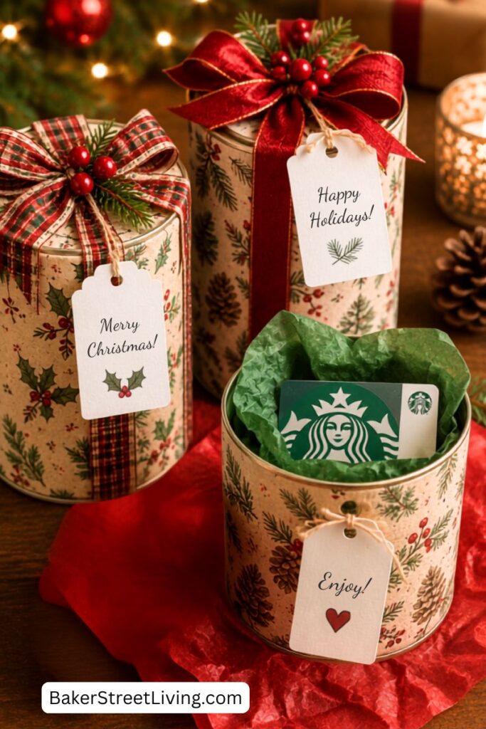 recycled tin can as gift wrap