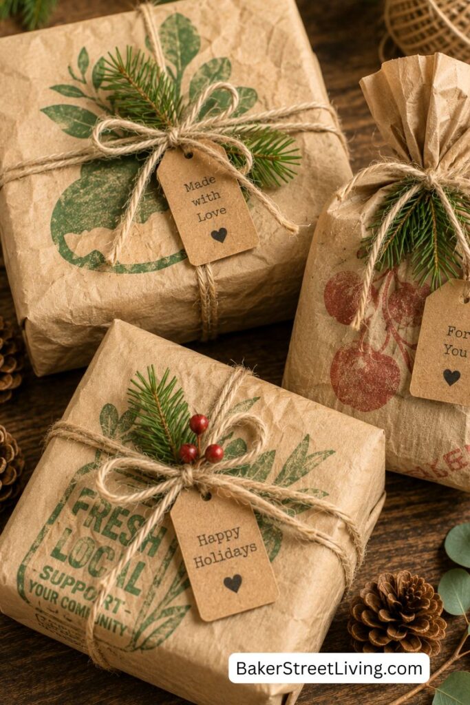 recycled grocery bags as gift wrap