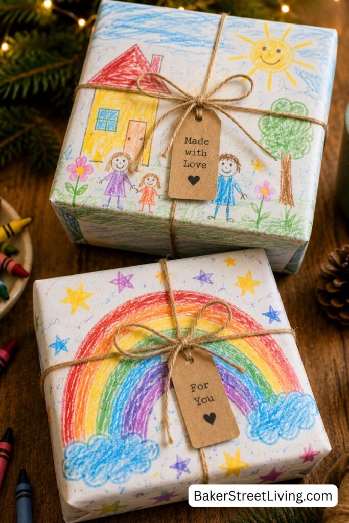 recycked guft wrapping made from children's art