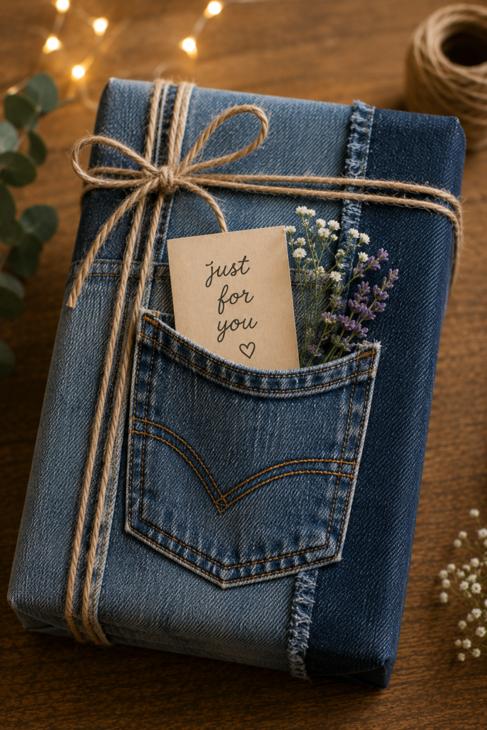 recycled denim gift wrapping