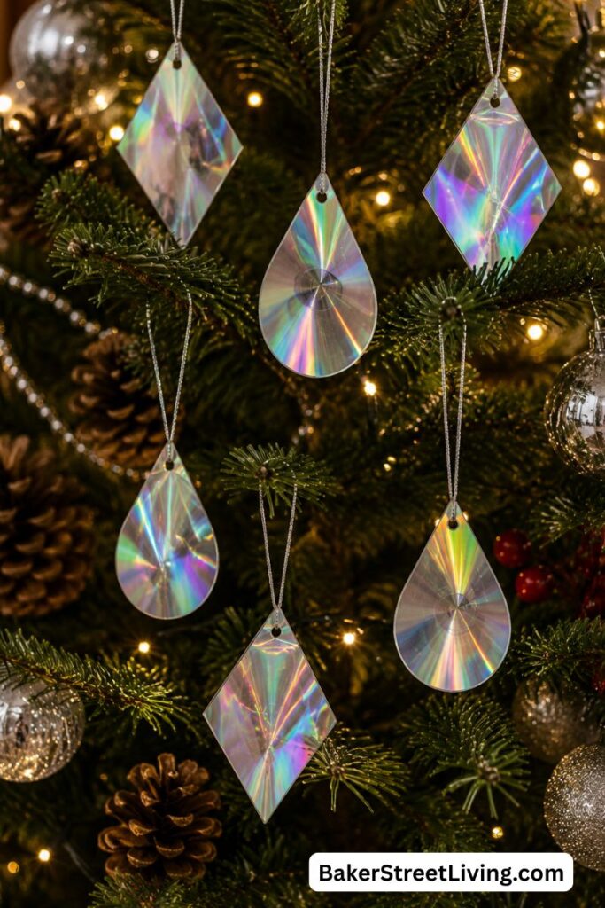 CDs recycled into christmas ornaments