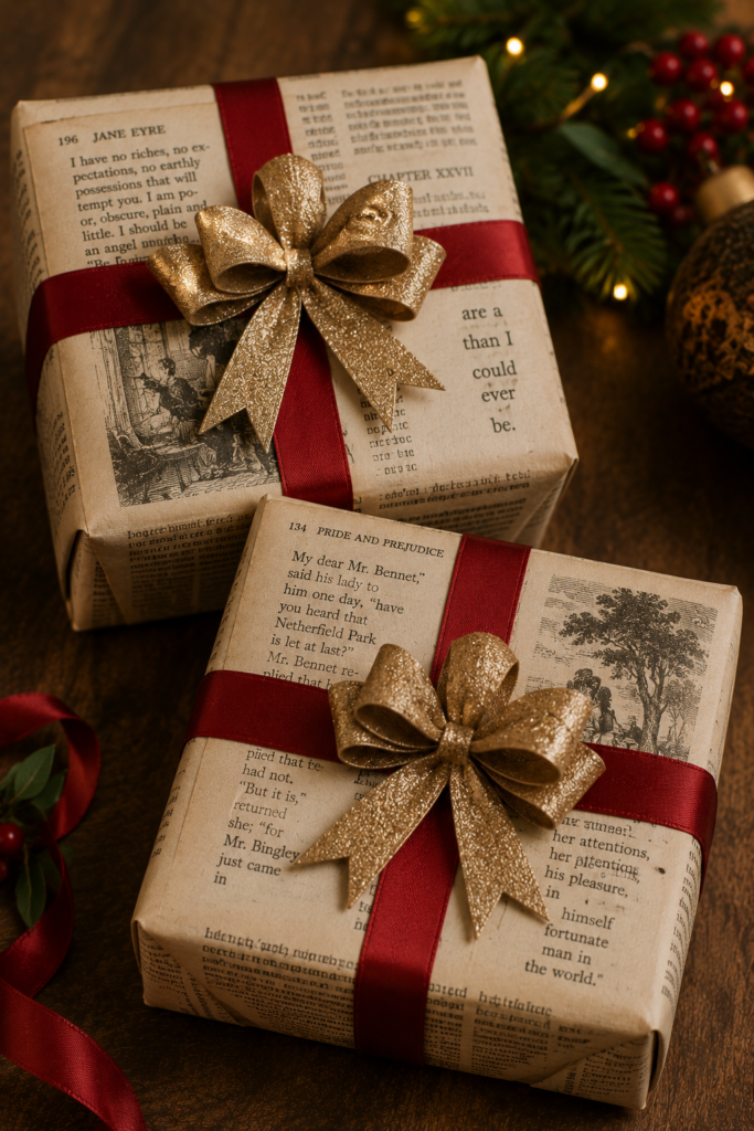recycled book pages as gift wrap