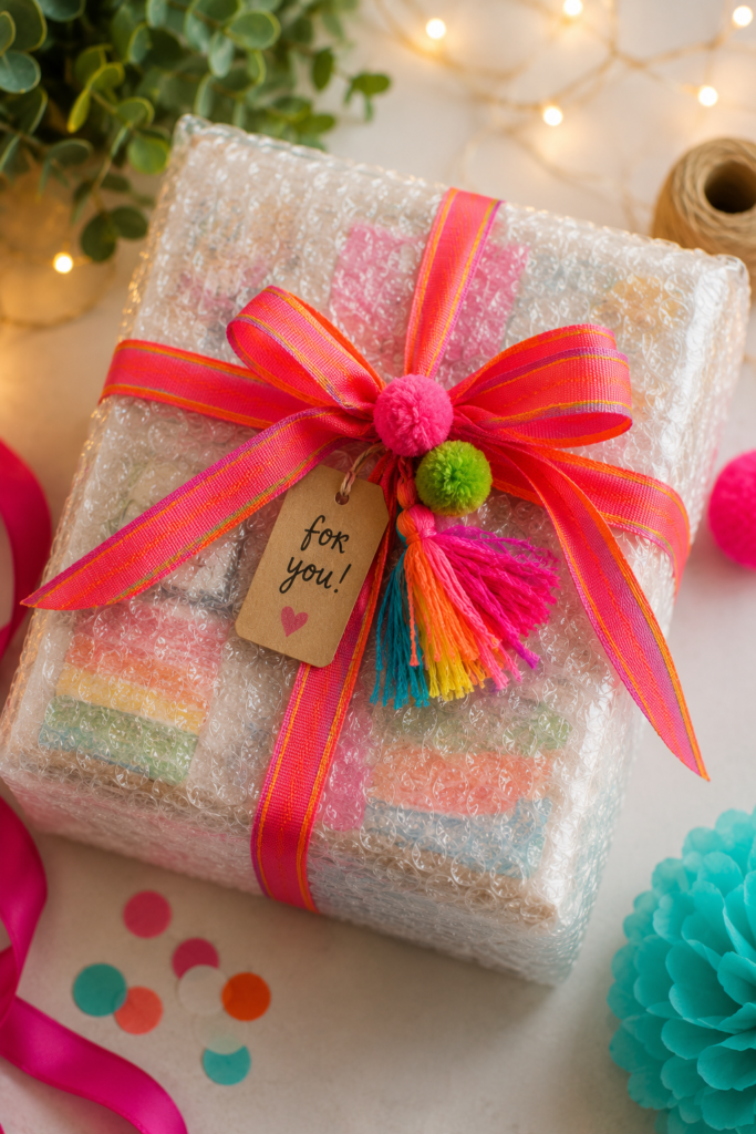 recycled bubble wrap as gift wrapping