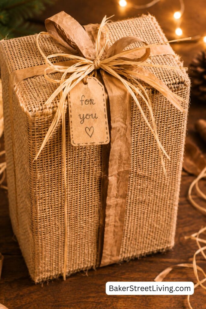 upcycled burlap wrapping for gifts