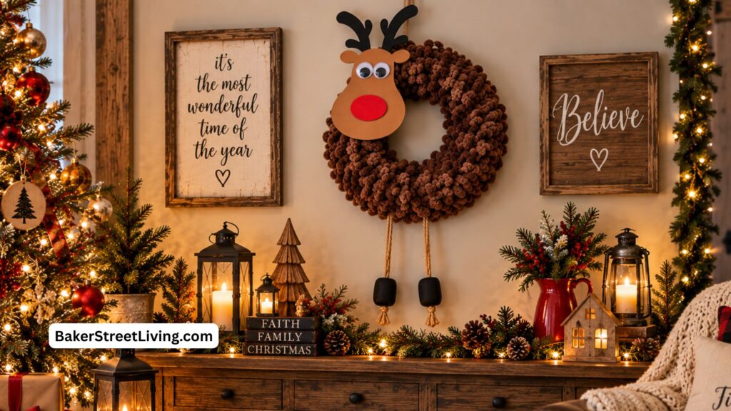 DIY Reindeer Wreath made with loop yarn