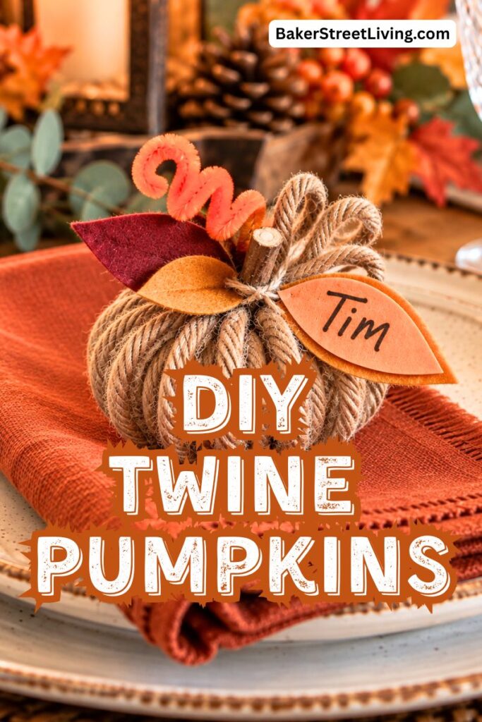 DIY Twine Pumpkins used as Place Cards